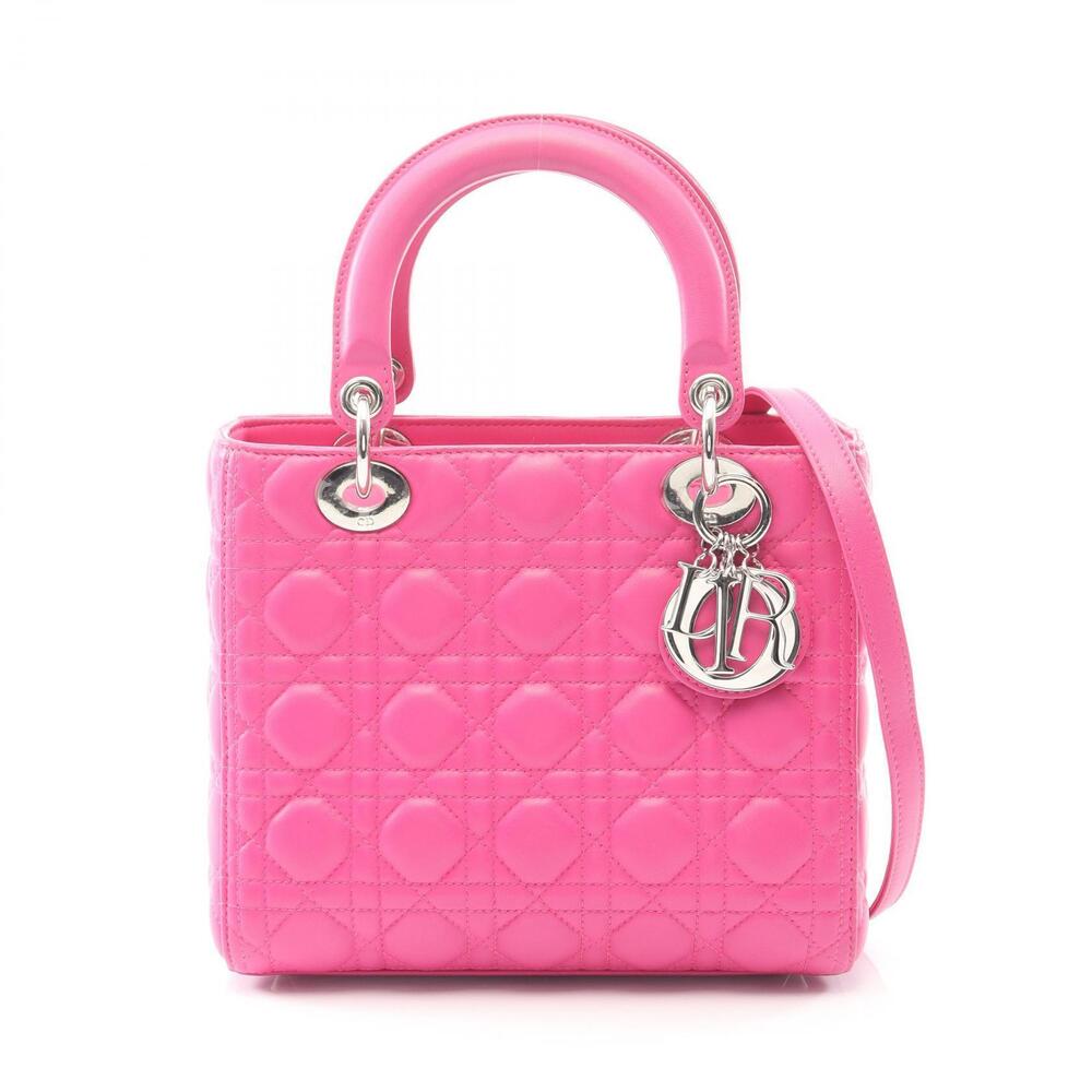 Christian Dior LADY Cannage Handbag Leather Pink